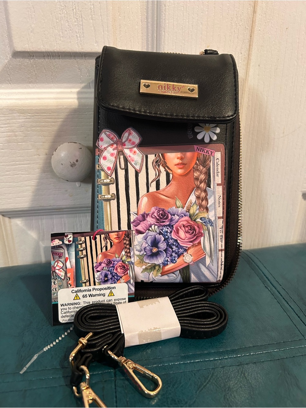 Black Floral Crossbody wallet
